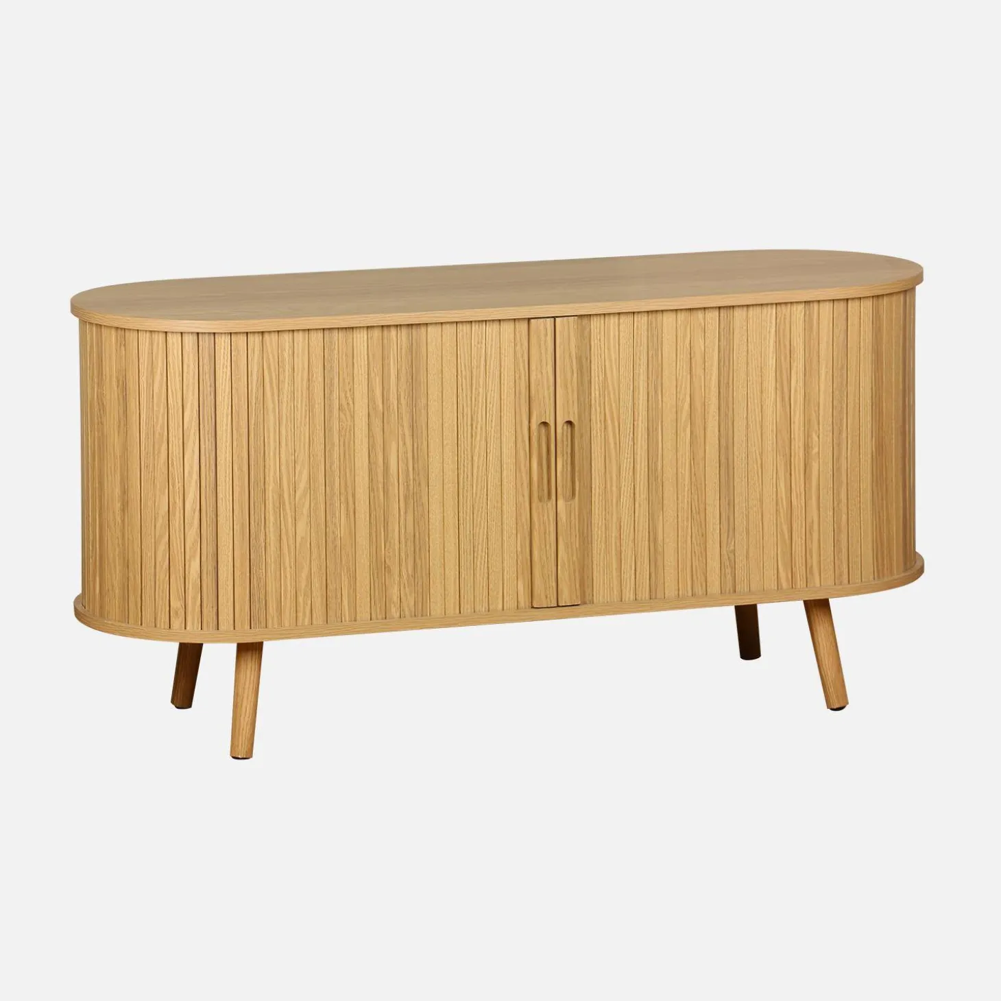 Scandinavisch TV-meubel met 2 gegroefde schuifdeuren met houteffect, 120cm
