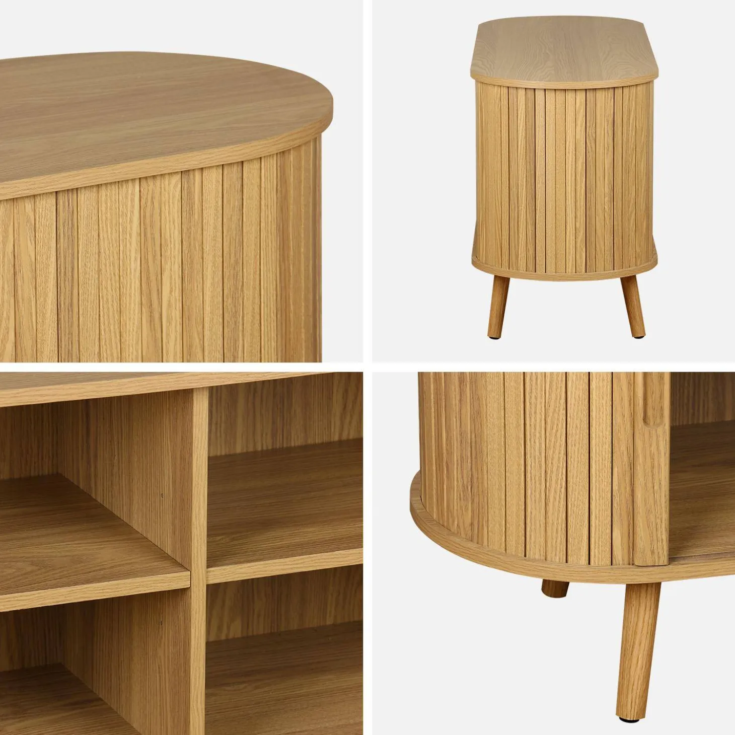 Scandinavisch TV-meubel met 2 gegroefde schuifdeuren met houteffect, 120cm