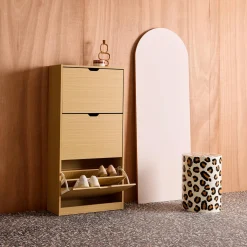 Schoenenkast 3 kleplades houtdecor 60cm