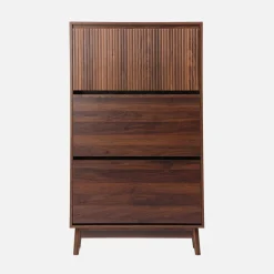 Schoenenkast 3 kleplades houtdecor deels gegroefd 75cm