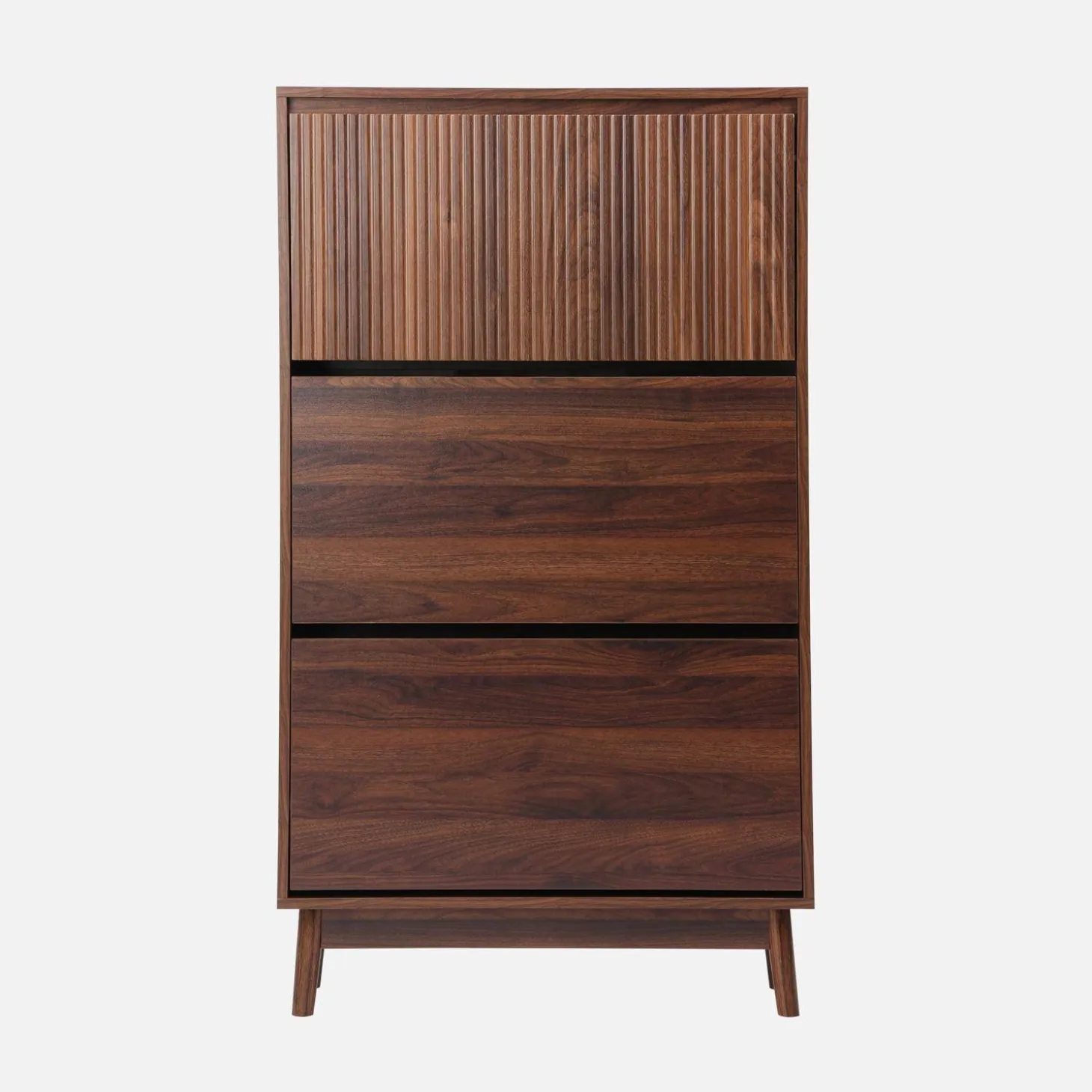 Schoenenkast 3 kleplades houtdecor deels gegroefd 75cm
