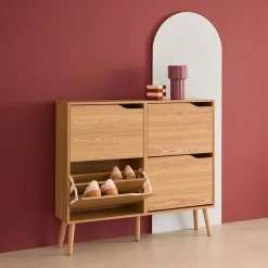 Schoenenkast met 4 kleplades houtdecor 110cm