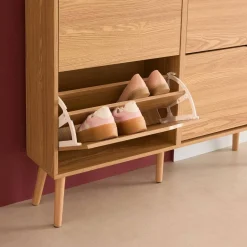 Schoenenkast met 4 kleplades houtdecor 110cm