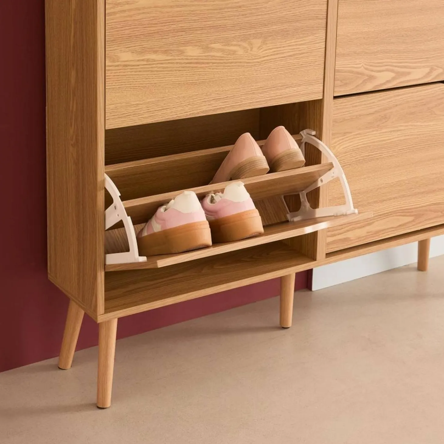 Schoenenkast met 4 kleplades houtdecor 110cm