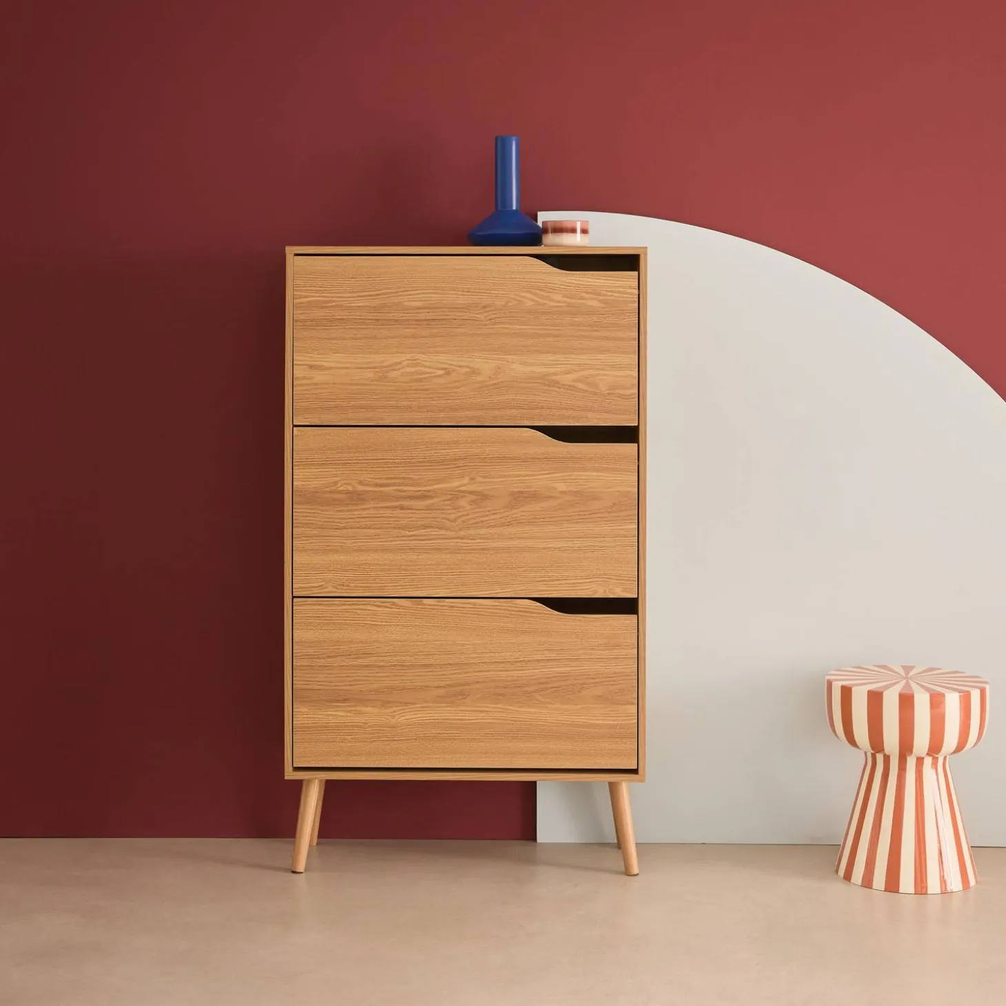 Schoenenkast met 3 kleplades houtdecor 75cm