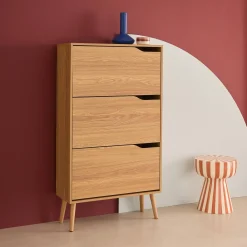Schoenenkast met 3 kleplades houtdecor 75cm