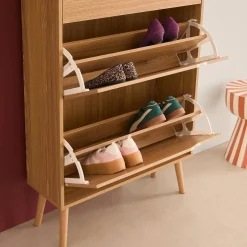 Schoenenkast met 3 kleplades houtdecor 75cm