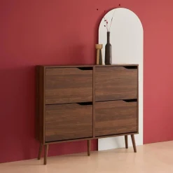 Schoenenkast met 4 kleplades houtdecor 110cm