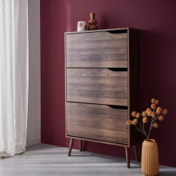 Schoenenkast met 3 kleplades houtdecor 75cm