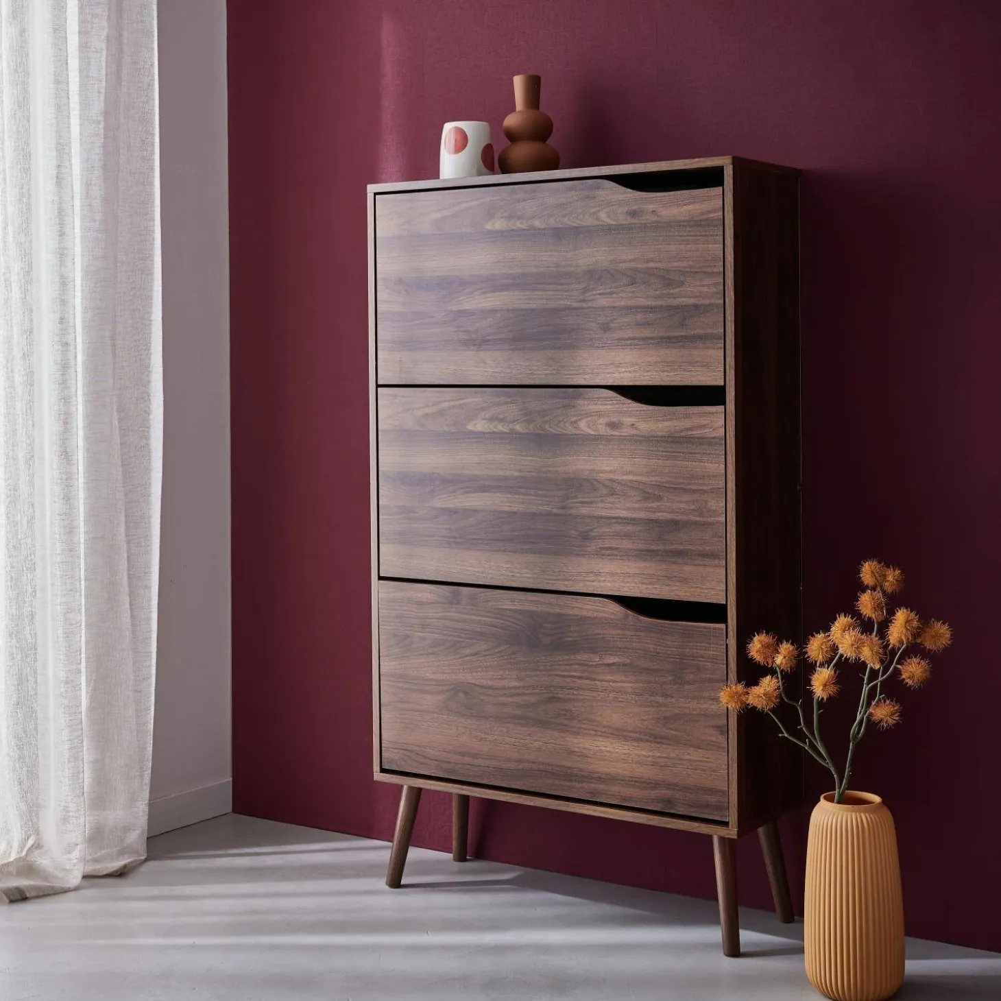 Schoenenkast met 3 kleplades houtdecor 75cm