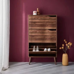Schoenenkast met 3 kleplades houtdecor 75cm