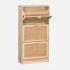 Schoenenkast met 3 kleplades rotan en houteffect 60cm