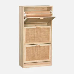 Schoenenkast met 3 kleplades rotan en houteffect 60cm