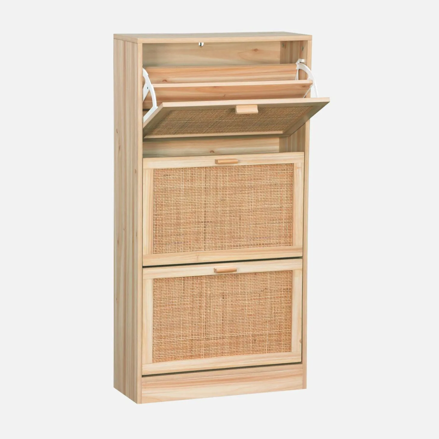Schoenenkast met 3 kleplades rotan en houteffect 60cm