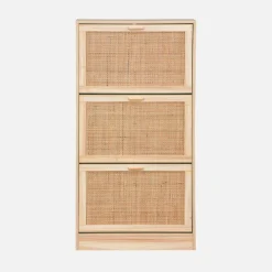 Schoenenkast met 3 kleplades rotan en houteffect 60cm