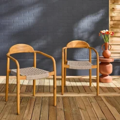 Set van 2 acacia houten tuinstoelen, zitting in kunststof