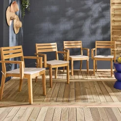 Set van 4 acaciahouten tuinstoelen met kussen