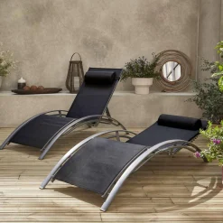 Set van 2 aluminium en textileen ligbedden