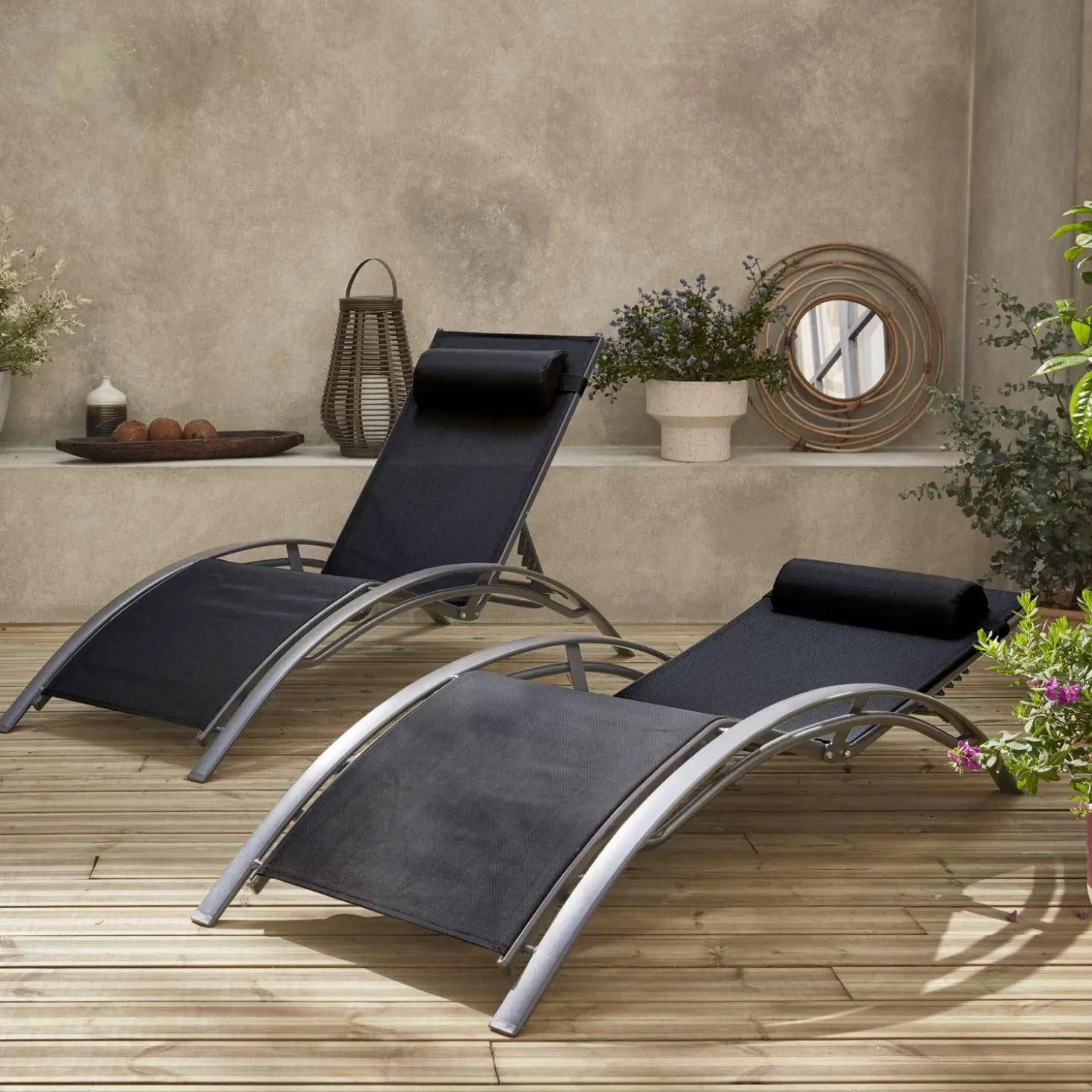 Set van 2 aluminium en textileen ligbedden