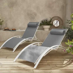 Set van 2 aluminium en textileen ligbedden