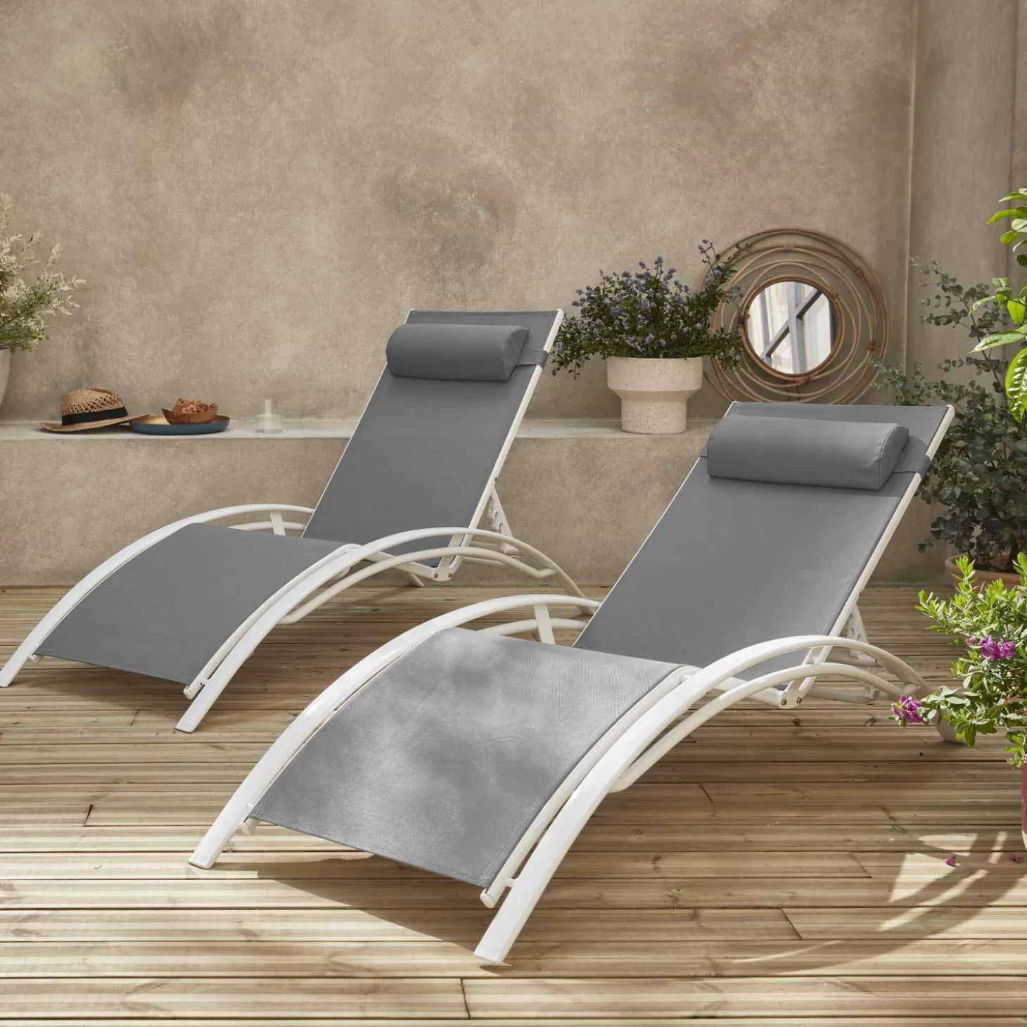 Set van 2 aluminium en textileen ligbedden