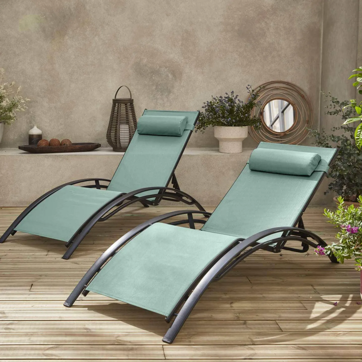 Set van 2 aluminium en textileen ligbedden