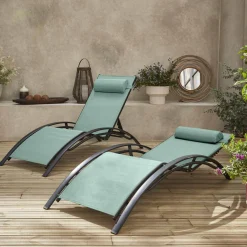 Set van 2 aluminium en textileen ligbedden
