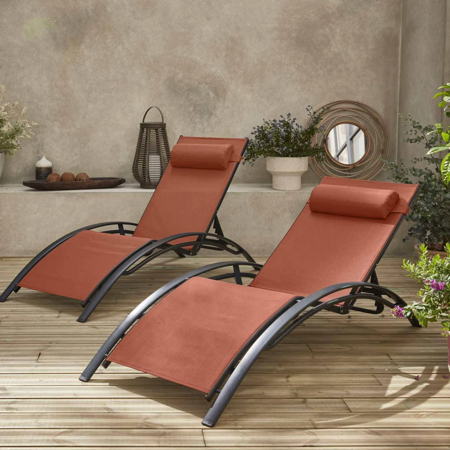 Set van 2 aluminium en textileen ligbedden