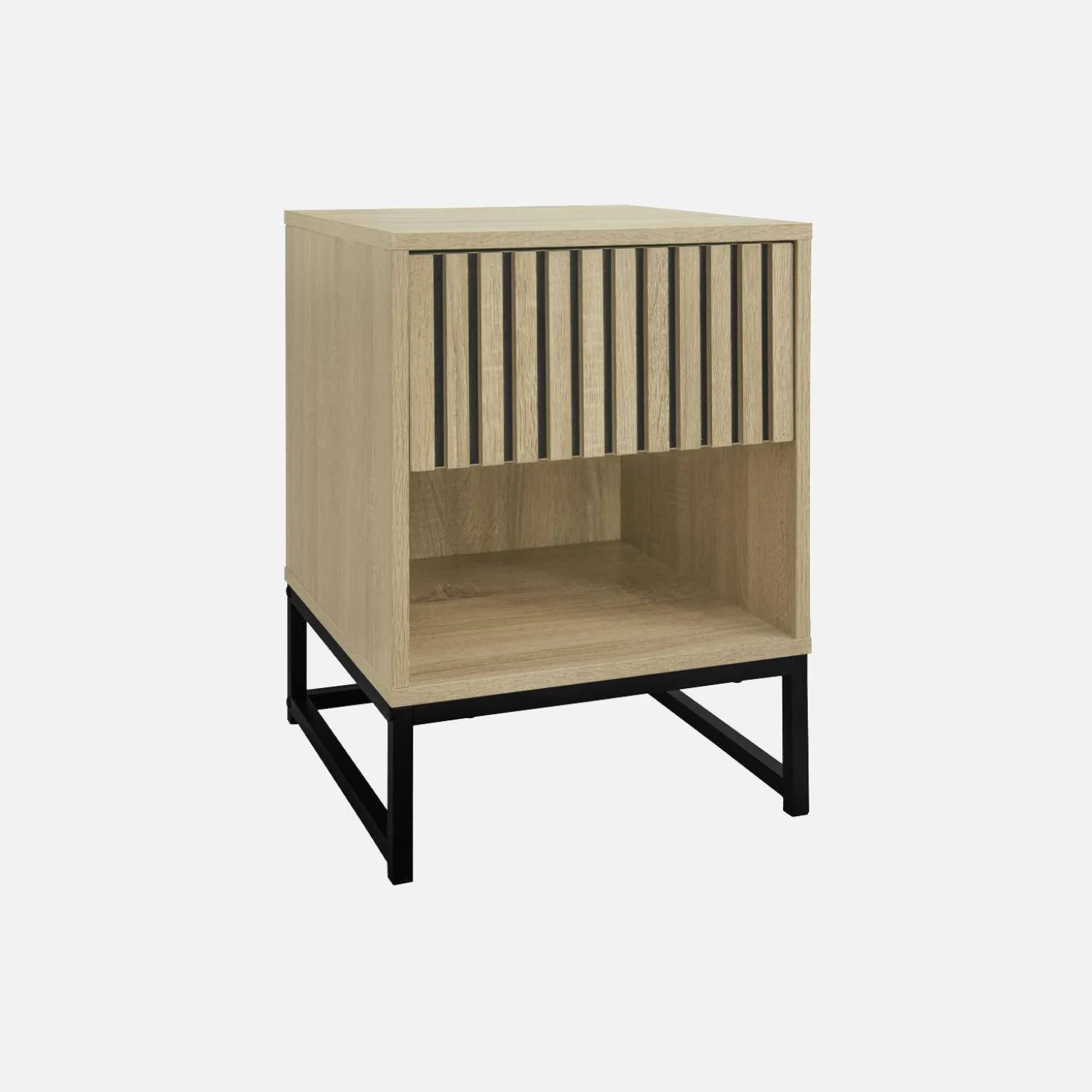 Set van 2 eigentijdse nachtkastjes met gegroefd houteffect, 1 lade
