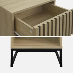 Set van 2 eigentijdse nachtkastjes met gegroefd houteffect, 1 lade