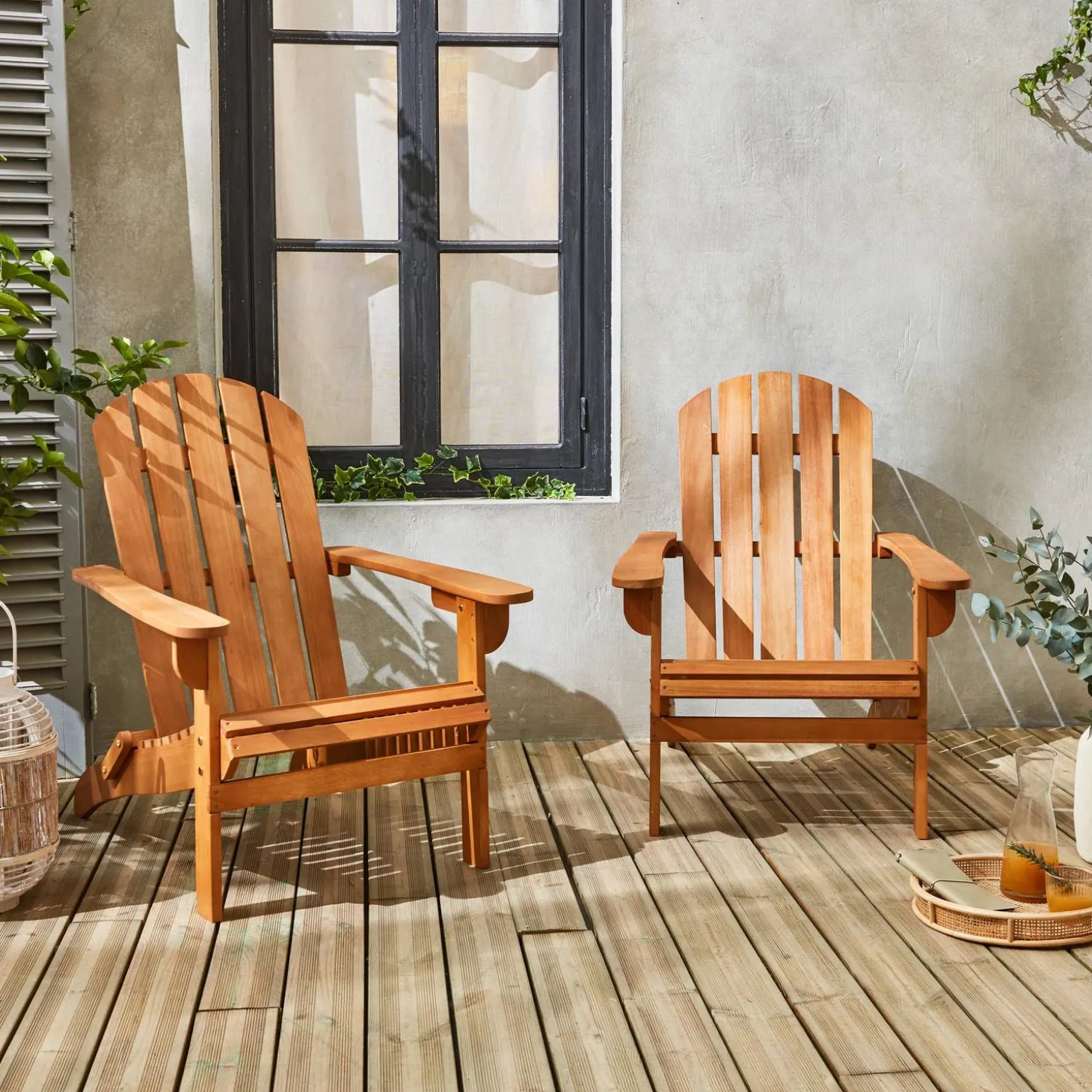 Set van 2 eucalyptus houten tuinstoelen, 89x73,5x94cm
