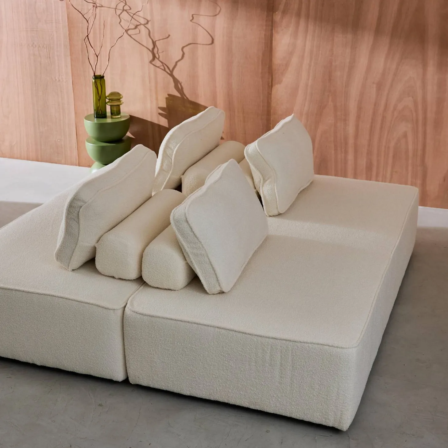 Set van 2 fauteuils met elk 2 zitplaatsen voor modulaire bank bouclé