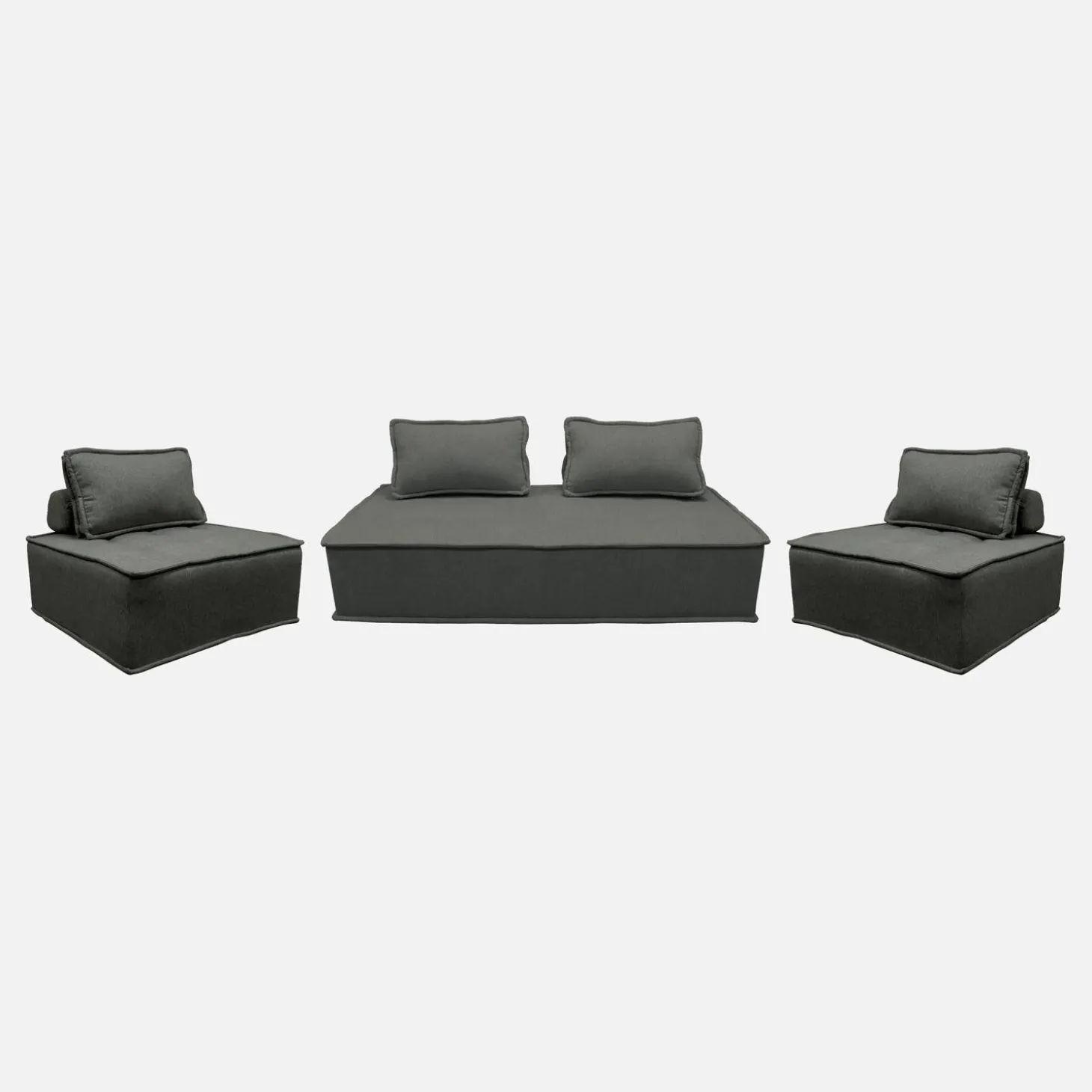 Set van 2 fauteuils met 2-zitsbank in stof, met kussen