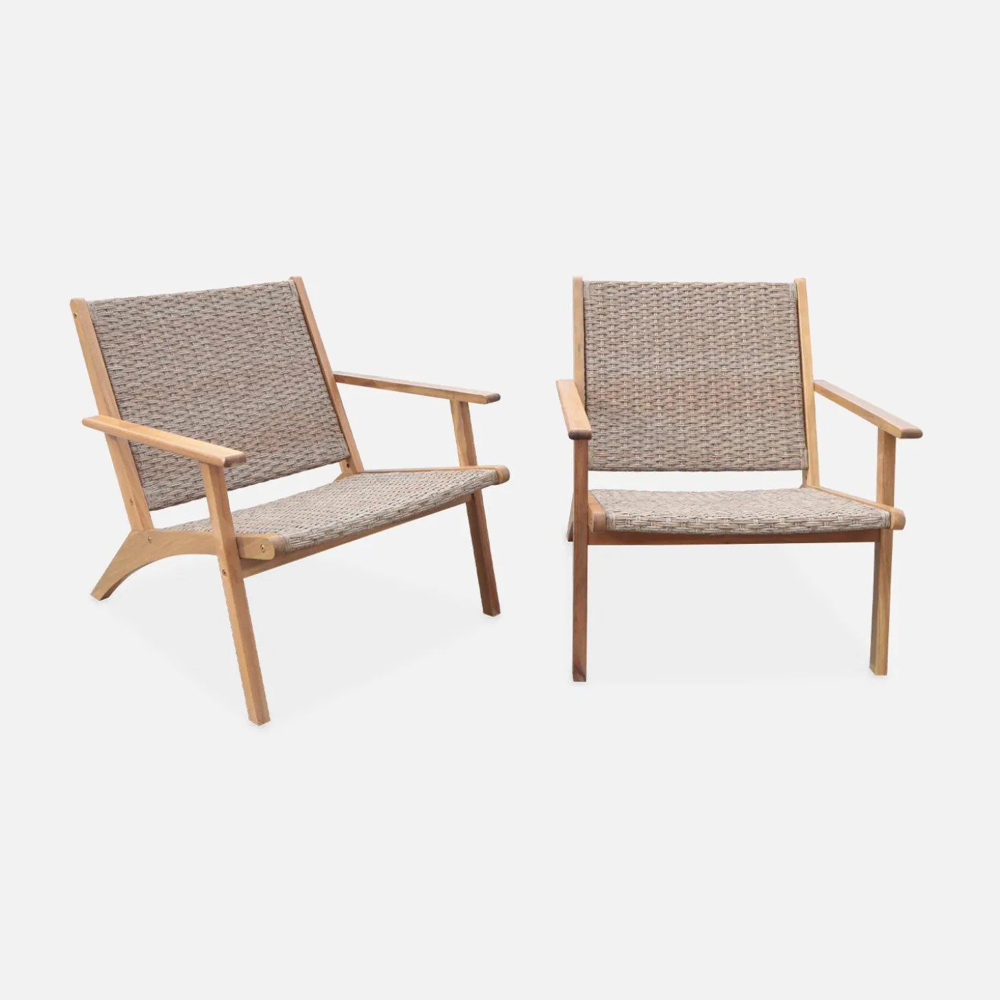 Set van 2 fauteuils van acaciahout en hars