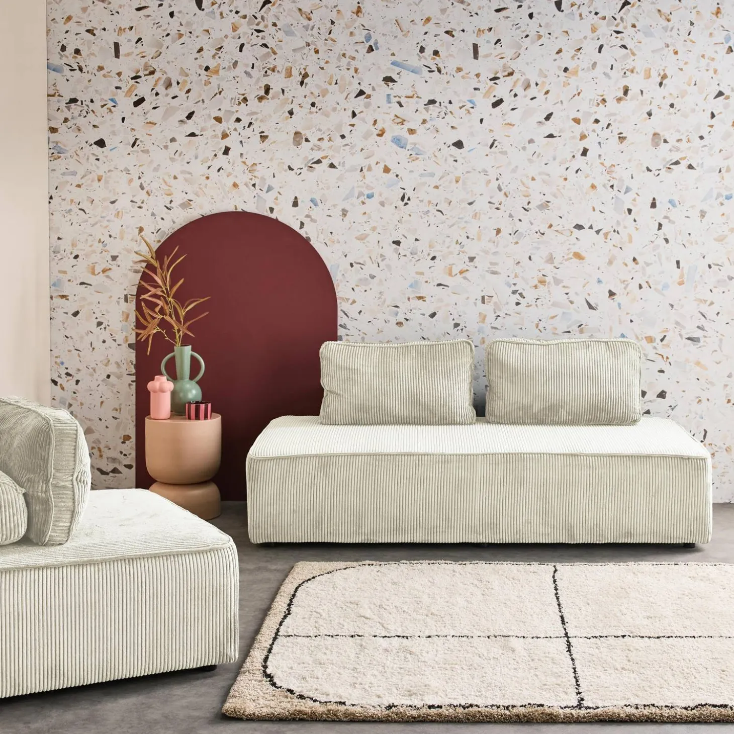 Set van fauteuils voor modulaire bank 3 zitplaatsen corduroy