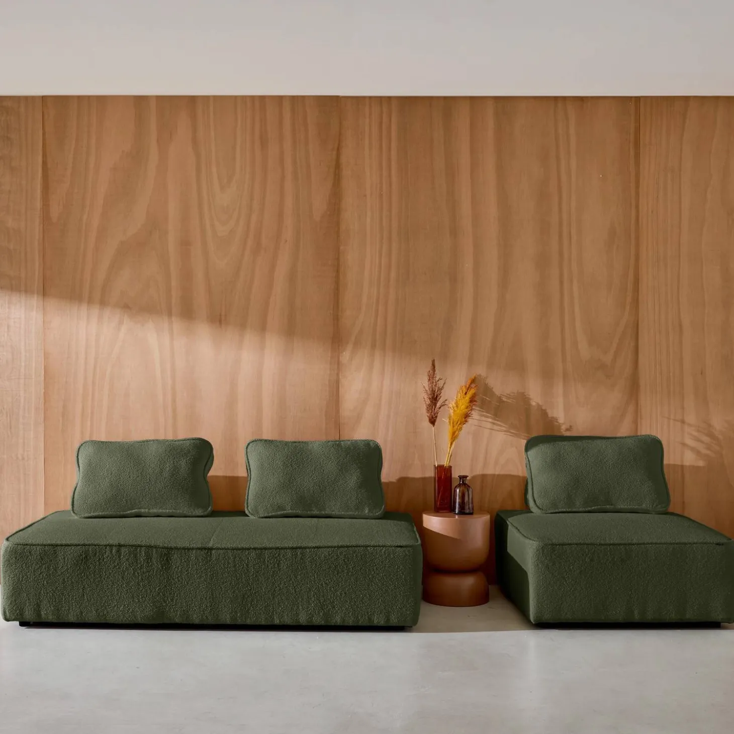 Set van fauteuils voor modulaire bank 3 zitplaatsen bouclé