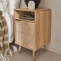 Set van 2 nachtkastjes, hout- en rietmotief