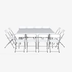 Set van 2 opvouwbare plastic receptietafels + 12 stoelen