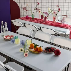 Set van 2 opvouwbare plastic receptietafels + 12 stoelen