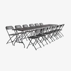 Set van 2 opvouwbare plastic receptietafels + 12 stoelen