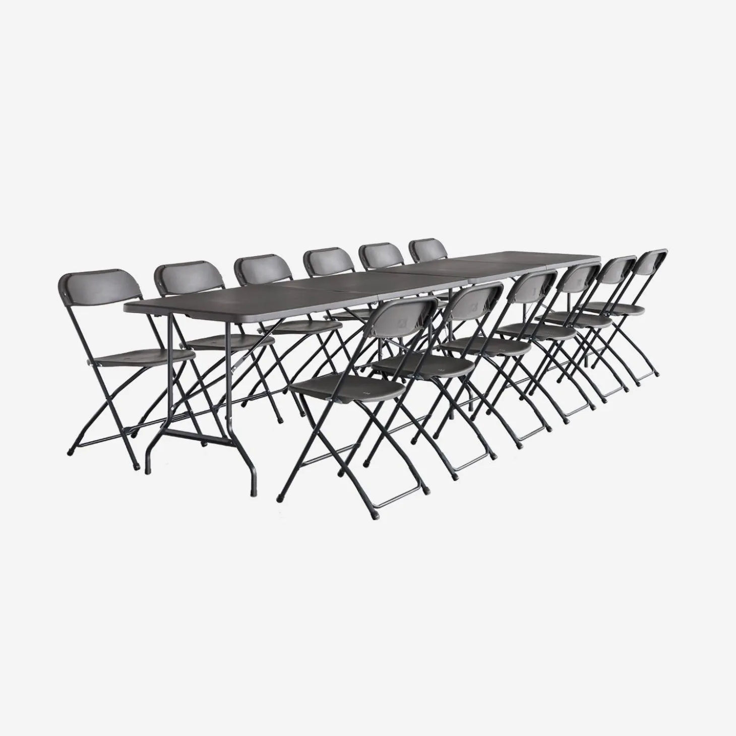 Set van 2 opvouwbare plastic receptietafels + 12 stoelen