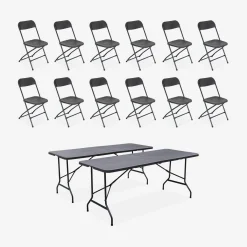 Set van 2 opvouwbare plastic receptietafels + 12 stoelen