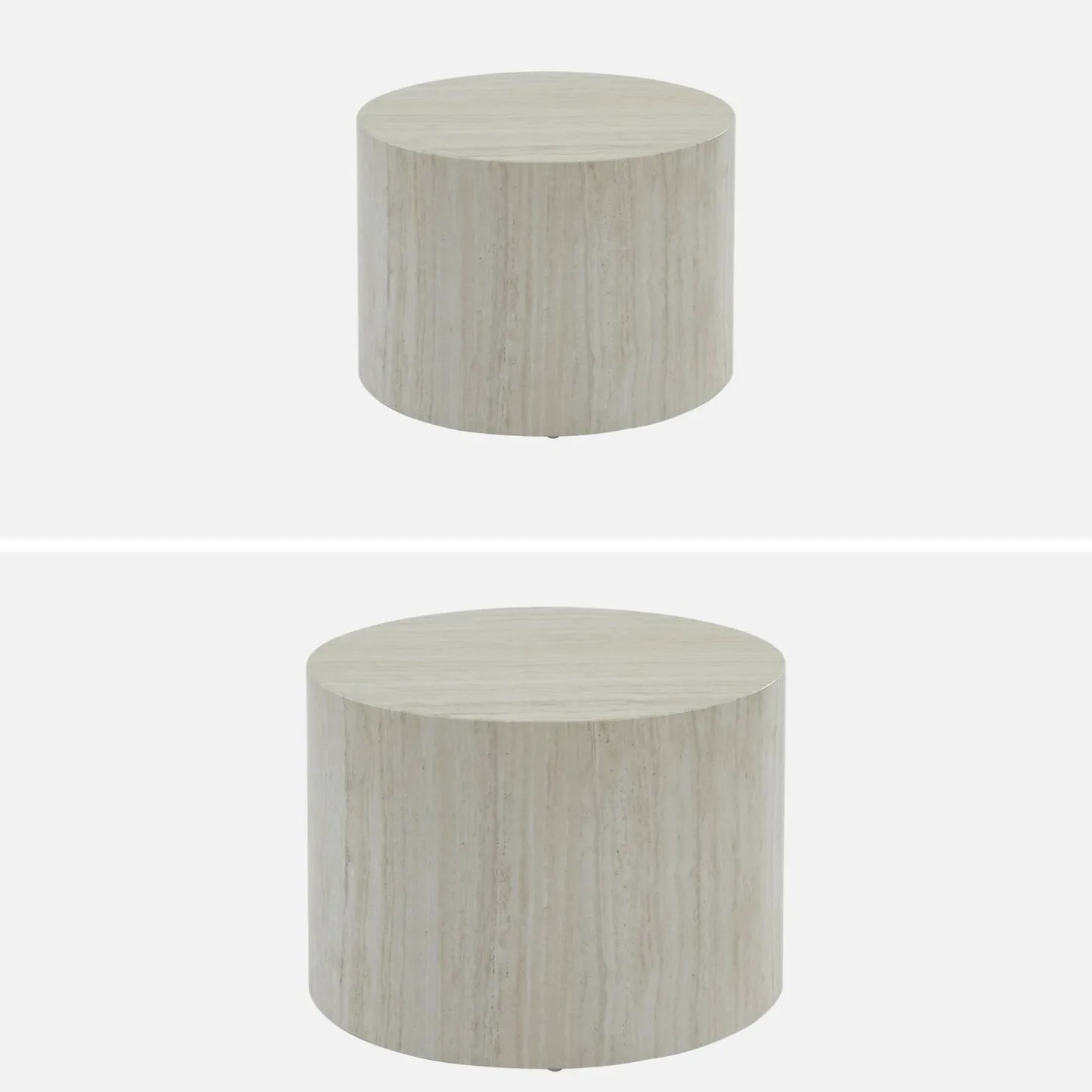 Set van 2 ronde bijzettafels met marmerlook