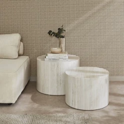Set van 2 ronde bijzettafels met marmerlook
