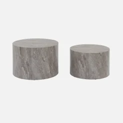 Set van 2 ronde bijzettafels met marmerlook