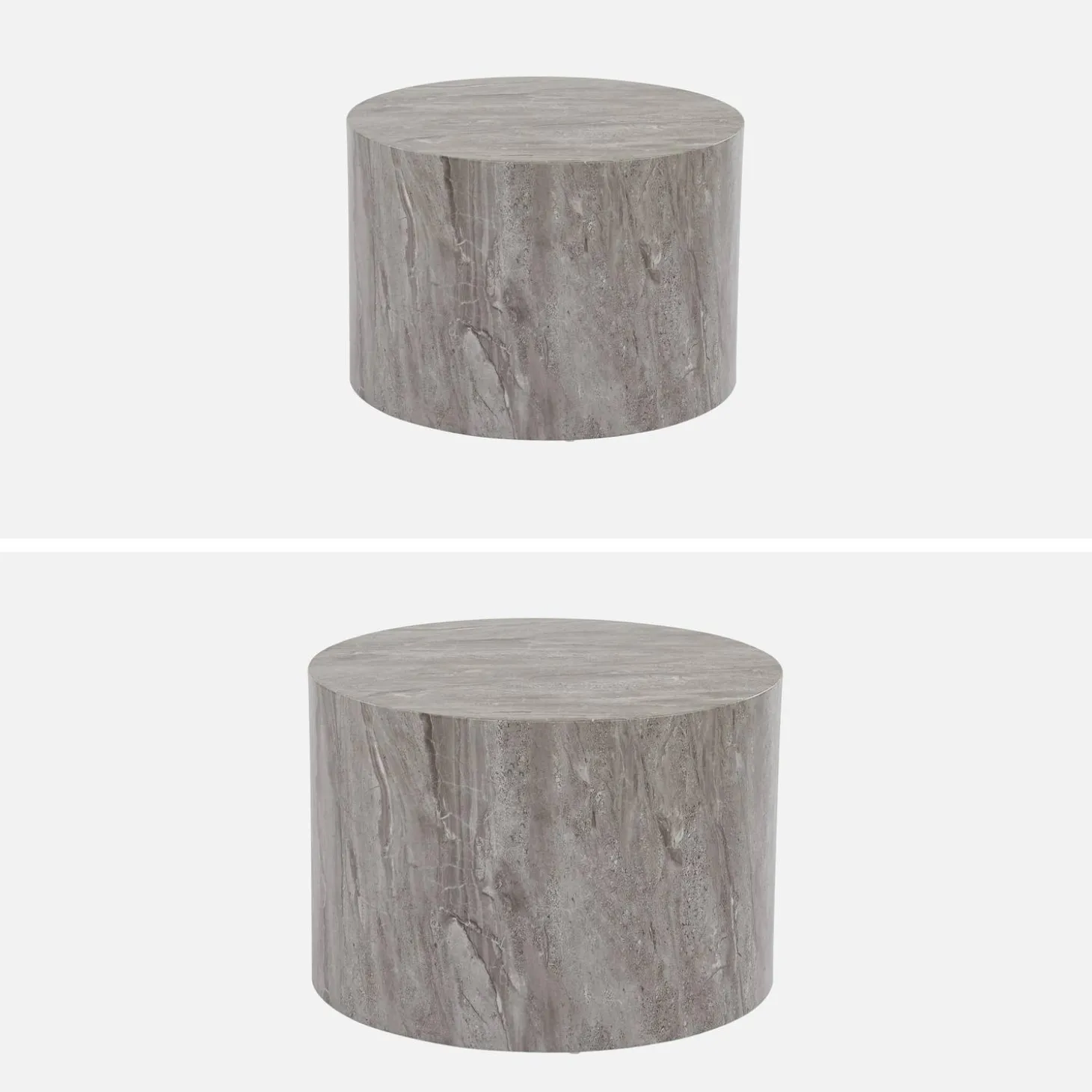 Set van 2 ronde bijzettafels met marmerlook
