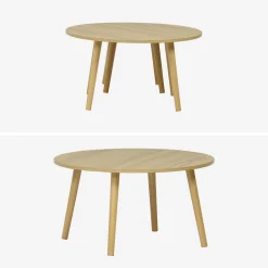 Set van 2 ronde salontafels in walnootkleurig hout