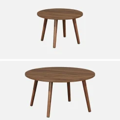 Set van 2 ronde salontafels in walnootkleurig hout