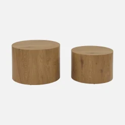 Set van 2 ronde salontafels met houteffect