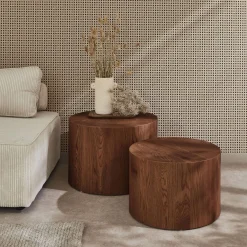 Set van 2 ronde salontafels met houteffect